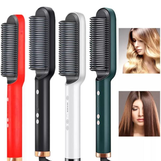 Hair Straightener Iron Brush Straight Hair Comb 2-in-1 For Women (random Color)