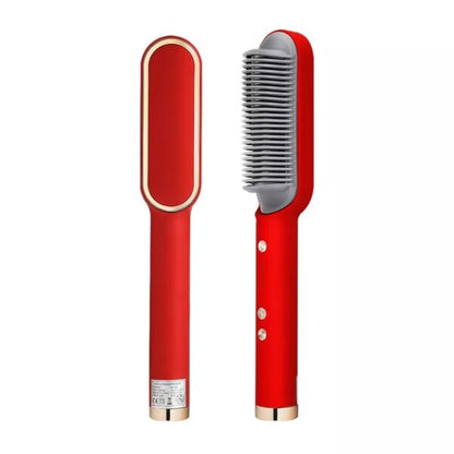 Hair Straightener Iron Brush Straight Hair Comb 2-in-1 For Women (random Color)