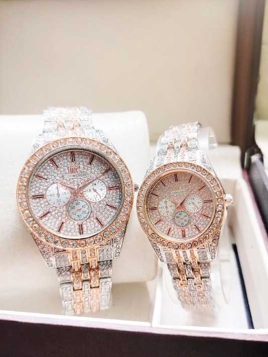 Couple Diamonds Stone Watch Stainless Steel