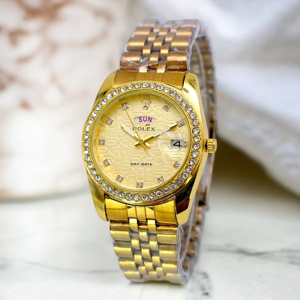 Rolex Luxury Stone With Date & Day Wristwatch