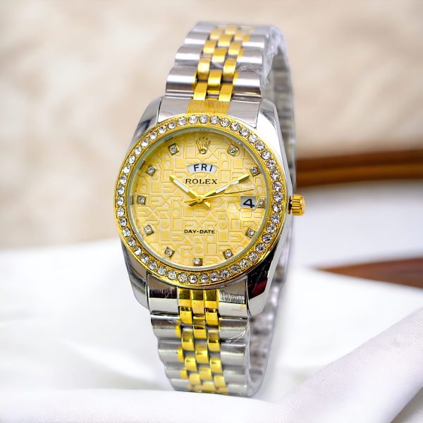 Rolex Luxury Stone With Date & Day Wristwatch